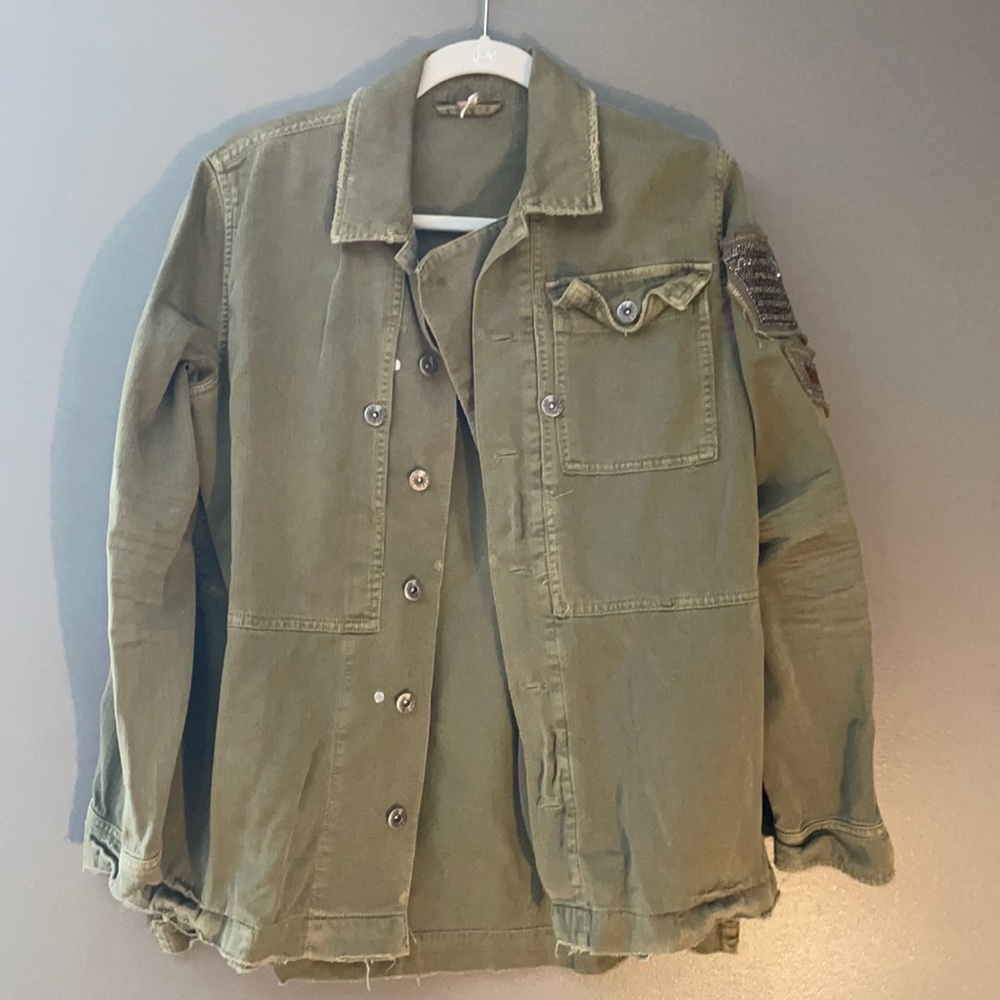 Free People military jacket with beaded detail